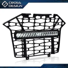 Ht-03hgl7101abk Crossdesign Front Bumper Mesh Grille With Led Light Bar Grill Fit For 2020-2023 Polaris Rzr