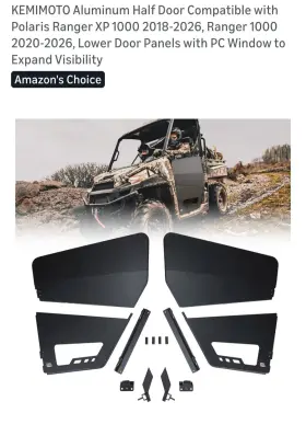 B0102-03601bk Kemimoto Half Aluminum Door For 18-26 Polaris Ranger Xp 1000 20-26