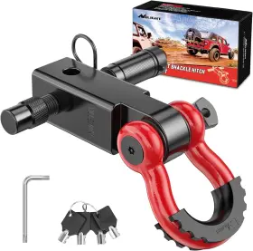92154-br Nilight Anti-theft Shackle Hitch Receiver 2inch With Lock Pin Black Red