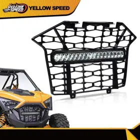 Yew83079 Yellowspeed Front Bumper Mesh Grille Grill With Led Light Fit For 20-23 Polaris Rzr Pro Xp New