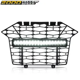 Ylw254512 Ylwspeed2000 Front Bumper Mesh Grille Grill With Led Light Fit For 2020-2023 Polaris Rzr Pro Xp