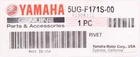Yamaha Rivet Part Number 5UG-F171S-00-00 New. Price: $12.99.