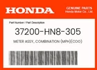 Honda Oem Combination Meter 37200-HN8-305 New. Price: $339.50.